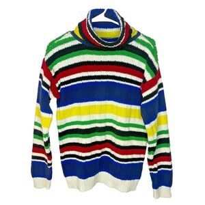 Tommy Hilfiger Striped Cotton Turtleneck Sweater Sz M Y2K Coastal Retro Colorful